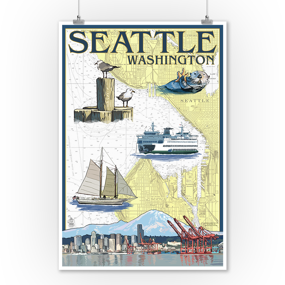 seattle wa nautical chart lp artwork posters wood nautical chart posters