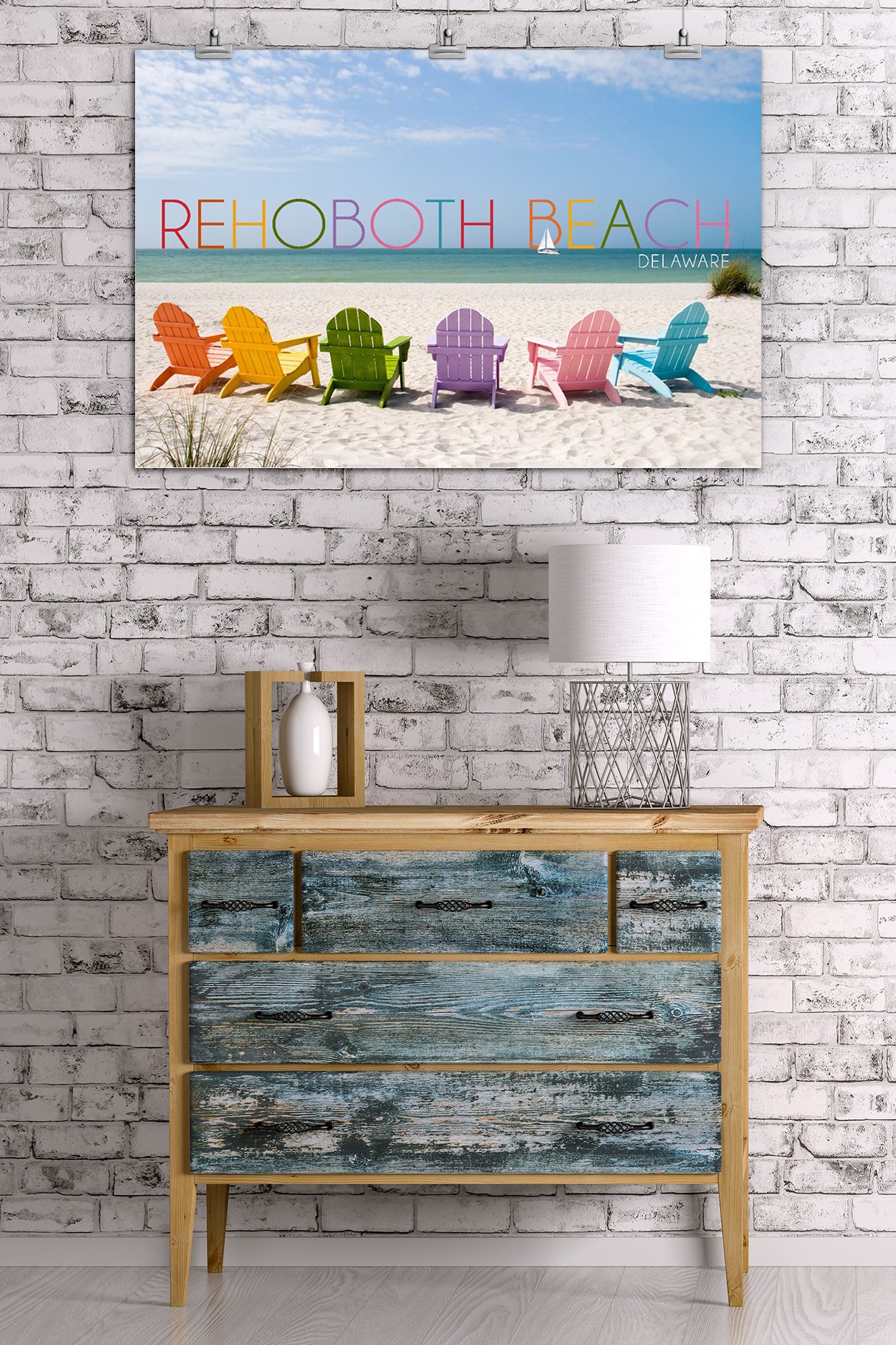 Rehoboth Beach De Colorful Beach Chairs Lp Photo Posters Wood