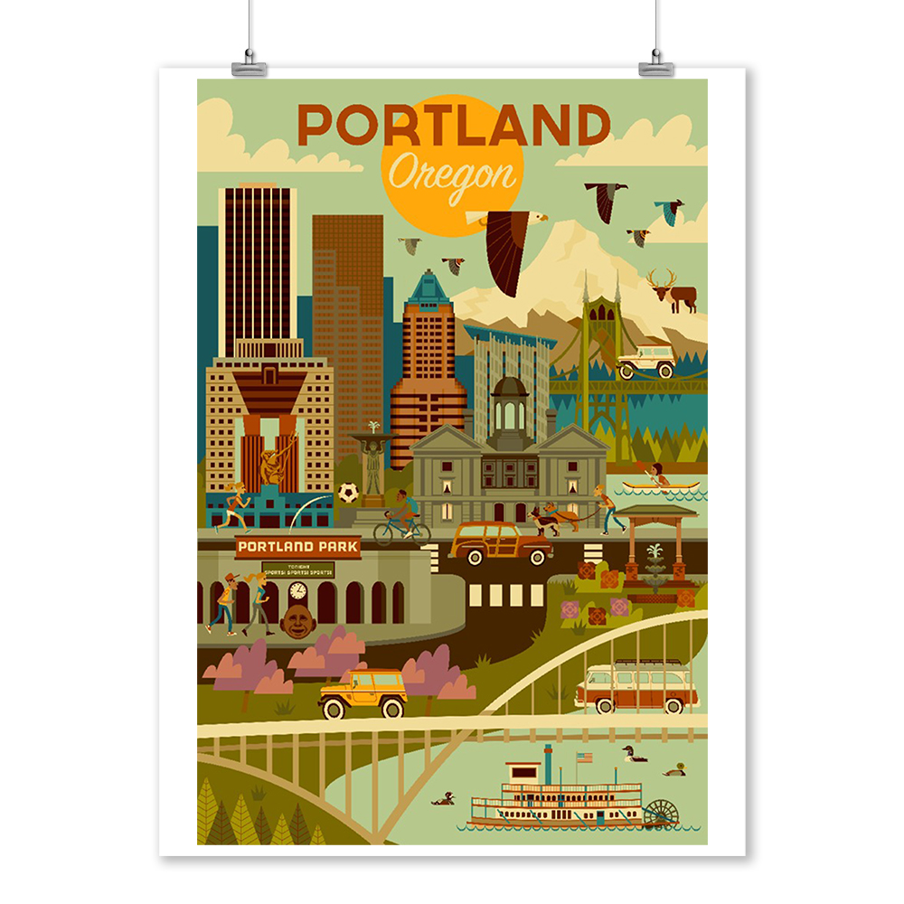 Portland Oregon Geometric Art Posters Wood Metal Signs