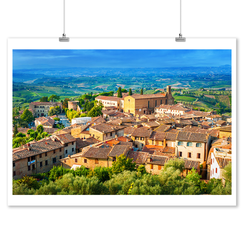 Sunset Tuscany Landscape San Gimignano Canvas Wall Art prints high quality