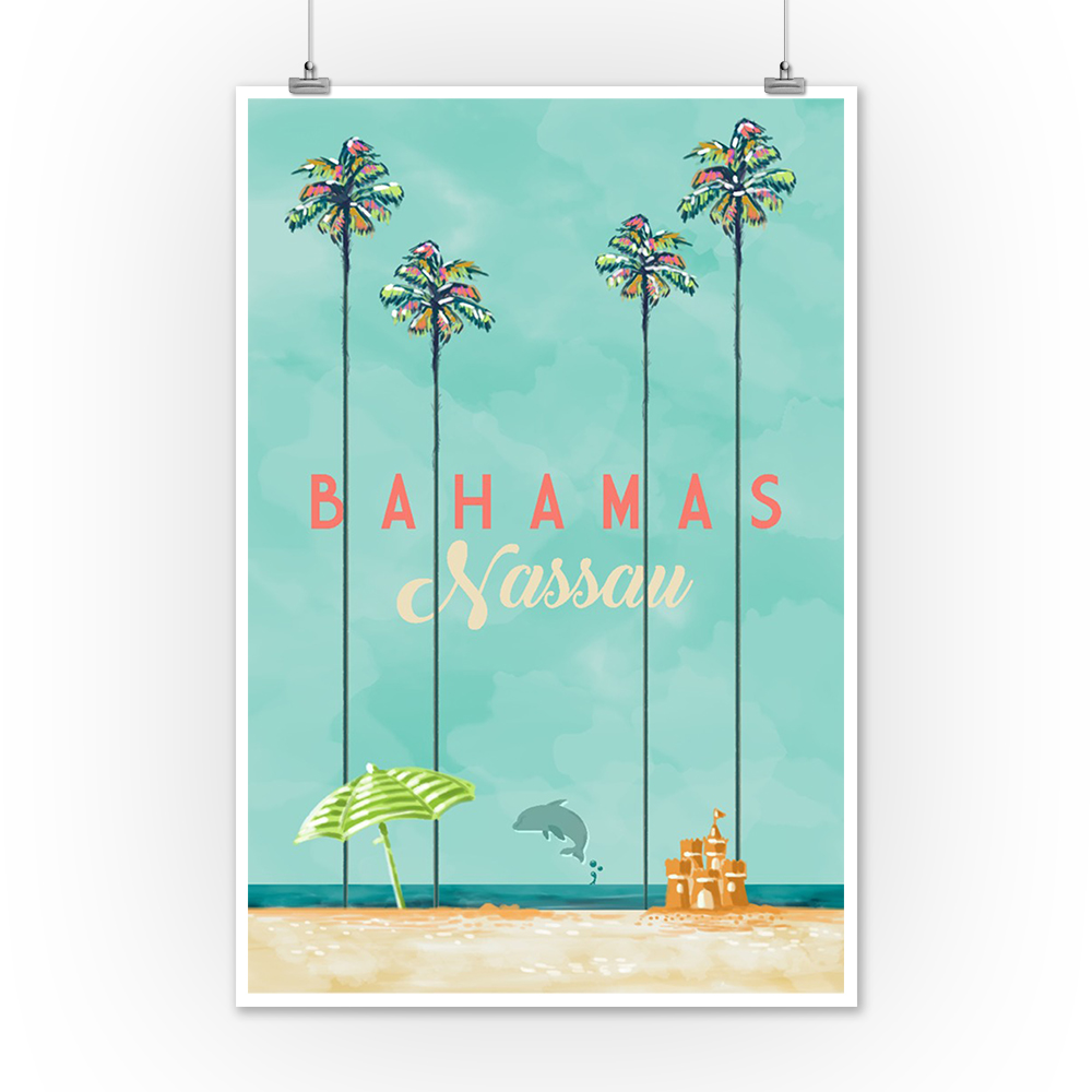 Nassau Bahamas Tall Palms Beach Scene 95393 Art Posters Wood