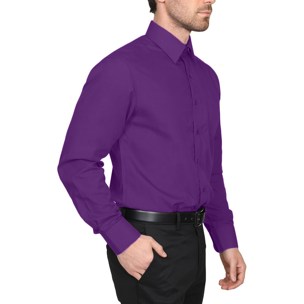 Berlioni Classic Regular Fit Solid Button Up Long Sleeve Pocket Work Dress Shirt - Picture 14 of 194