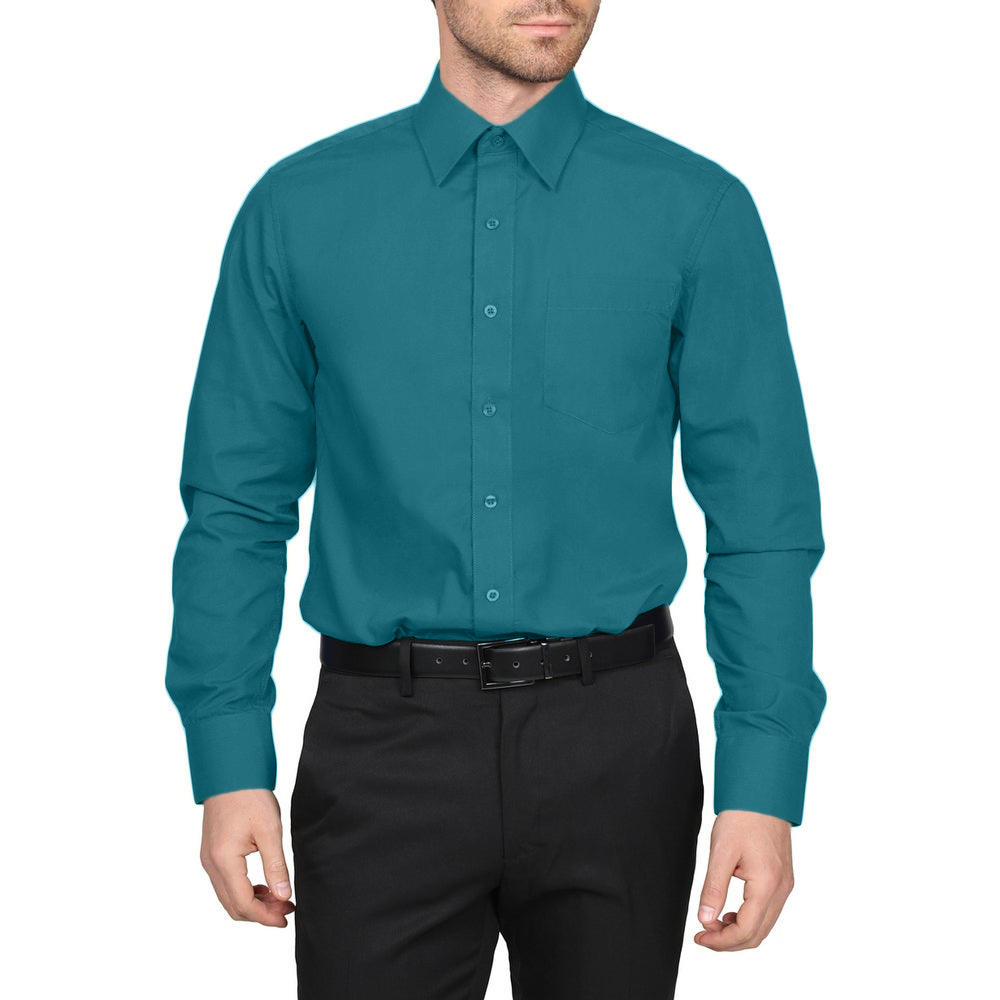 Berlioni Classic Regular Fit Solid Button Up Long Sleeve Pocket Work Dress Shirt - Picture 56 of 194