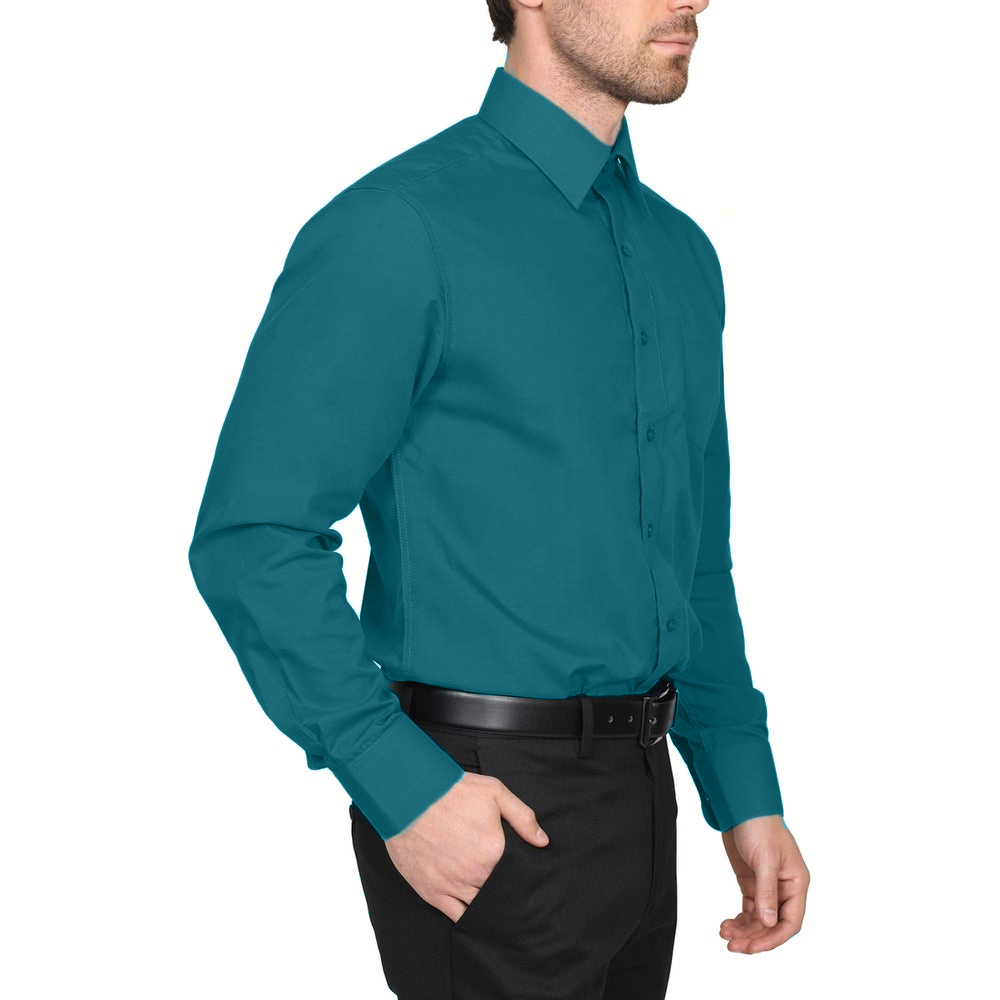 Berlioni Classic Regular Fit Solid Button Up Long Sleeve Pocket Work Dress Shirt - Picture 62 of 194