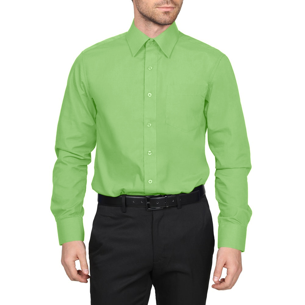 Berlioni Classic Regular Fit Solid Button Up Long Sleeve Pocket Work Dress Shirt - Picture 181 of 194