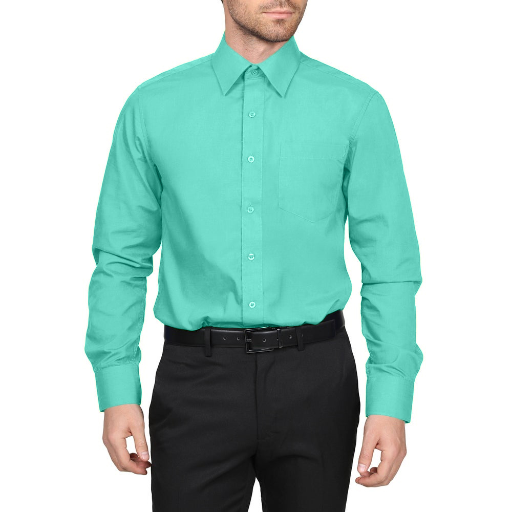 Berlioni Classic Regular Fit Solid Button Up Long Sleeve Pocket Work Dress Shirt - Picture 116 of 194