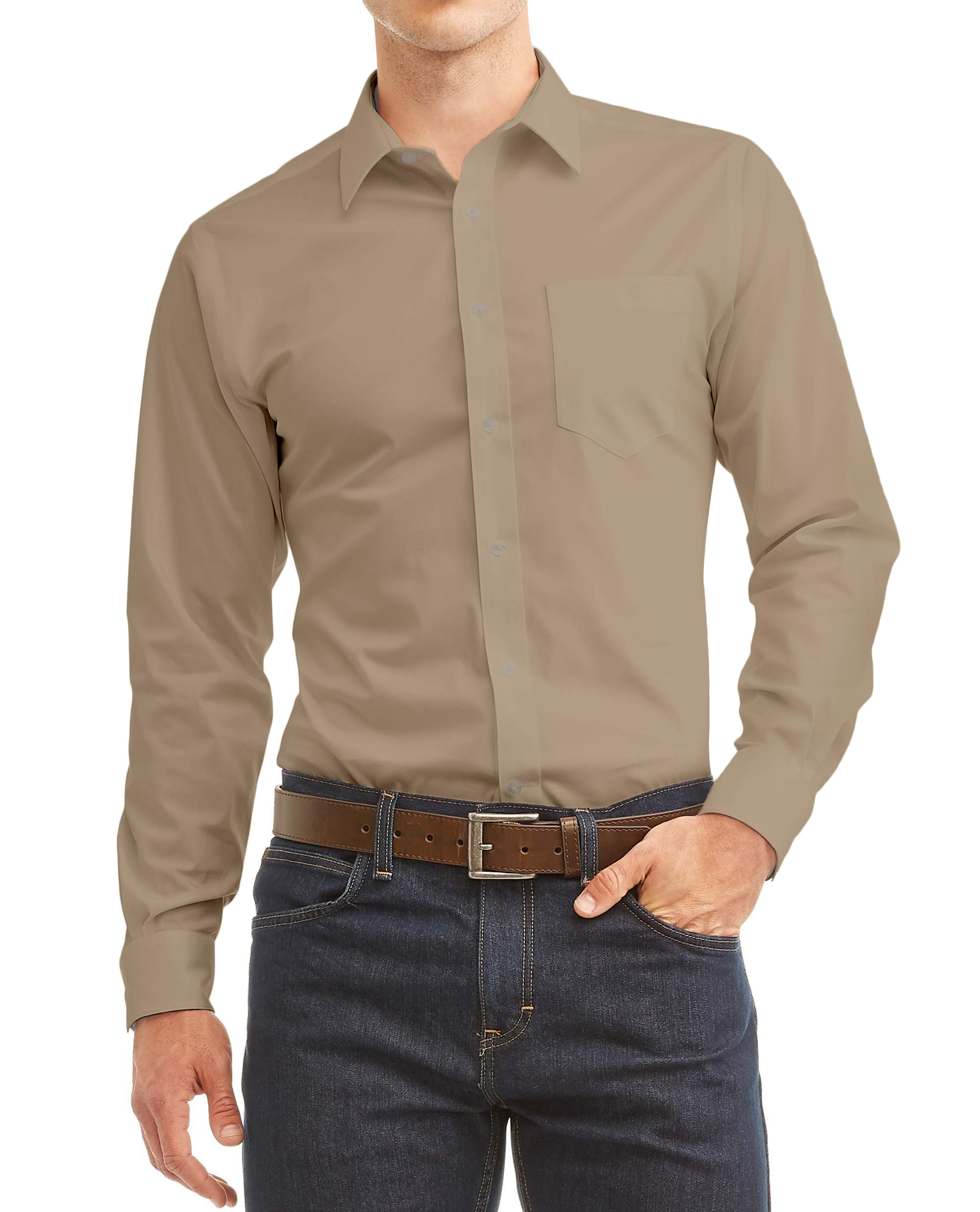 Men's Long Sleeve Regular Fit Button Up Pocket Solid Standard Cuff Dress Shirt - Picture 116 of 145