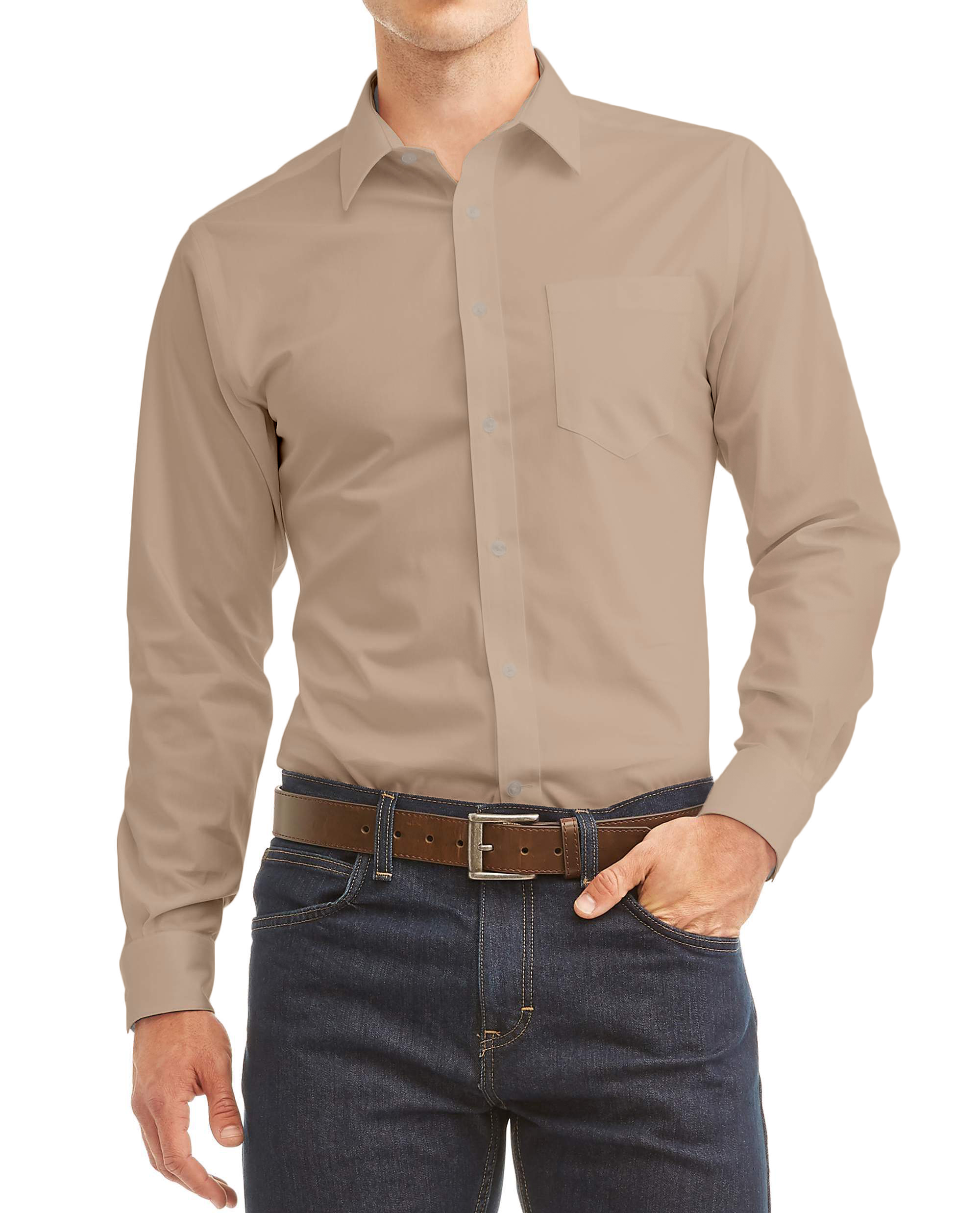 Men's Long Sleeve Regular Fit Button Up Pocket Solid Standard Cuff Dress Shirt - Picture 16 of 145