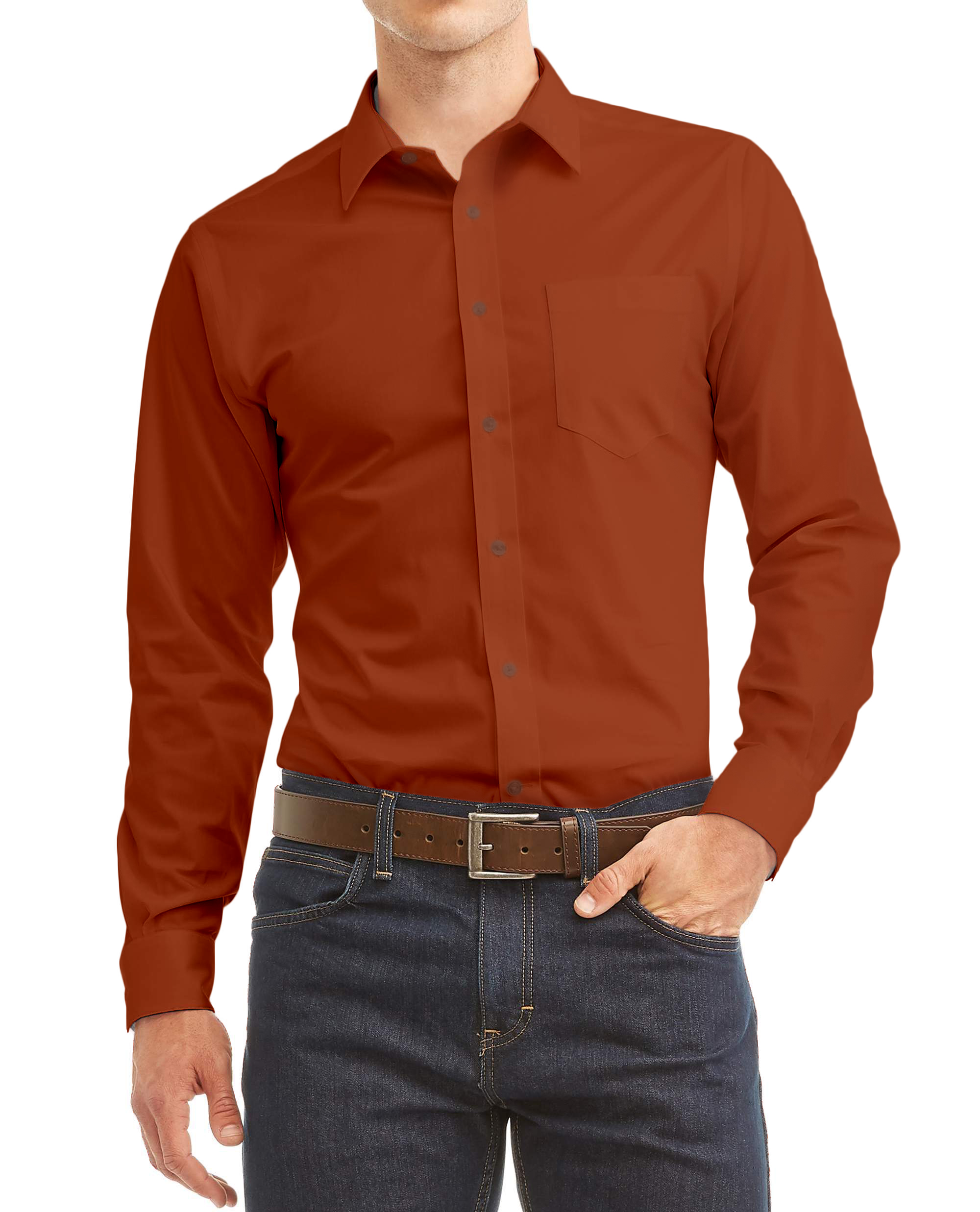Men's Long Sleeve Regular Fit Button Up Pocket Solid Standard Cuff Dress Shirt - Picture 130 of 145