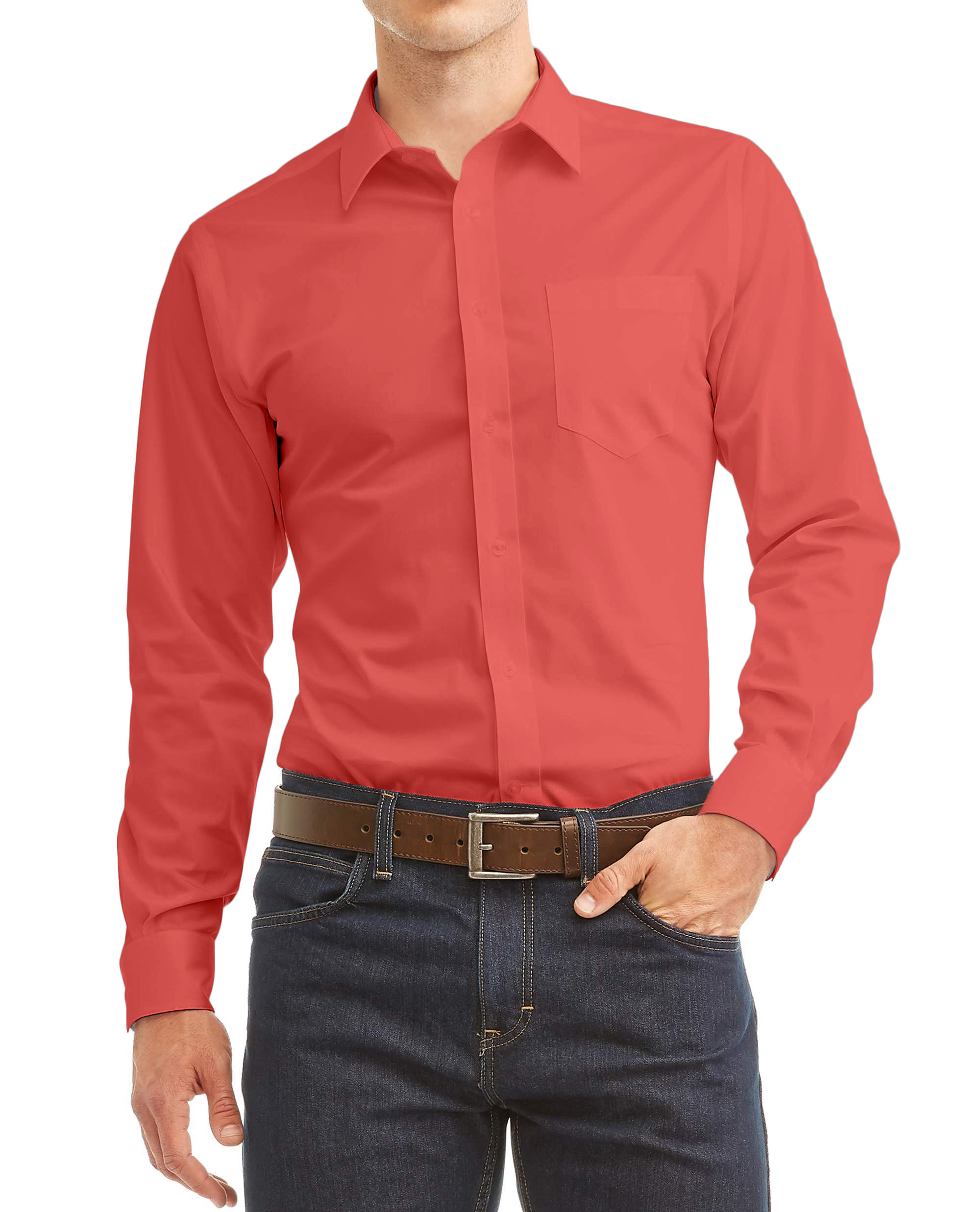 Men's Long Sleeve Regular Fit Button Up Pocket Solid Standard Cuff Dress Shirt - Picture 48 of 145