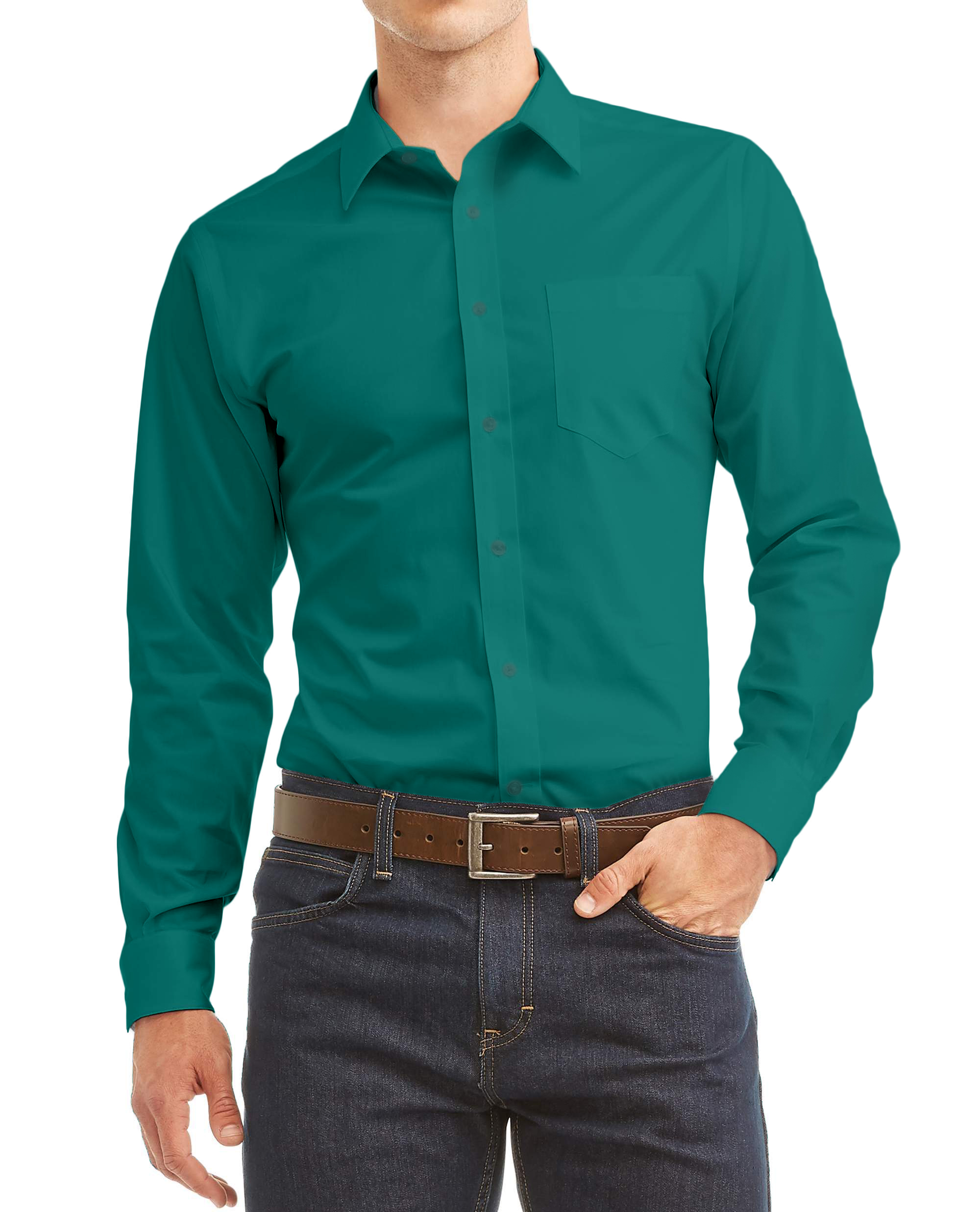 Men's Long Sleeve Regular Fit Button Up Pocket Solid Standard Cuff Dress Shirt - Picture 82 of 145