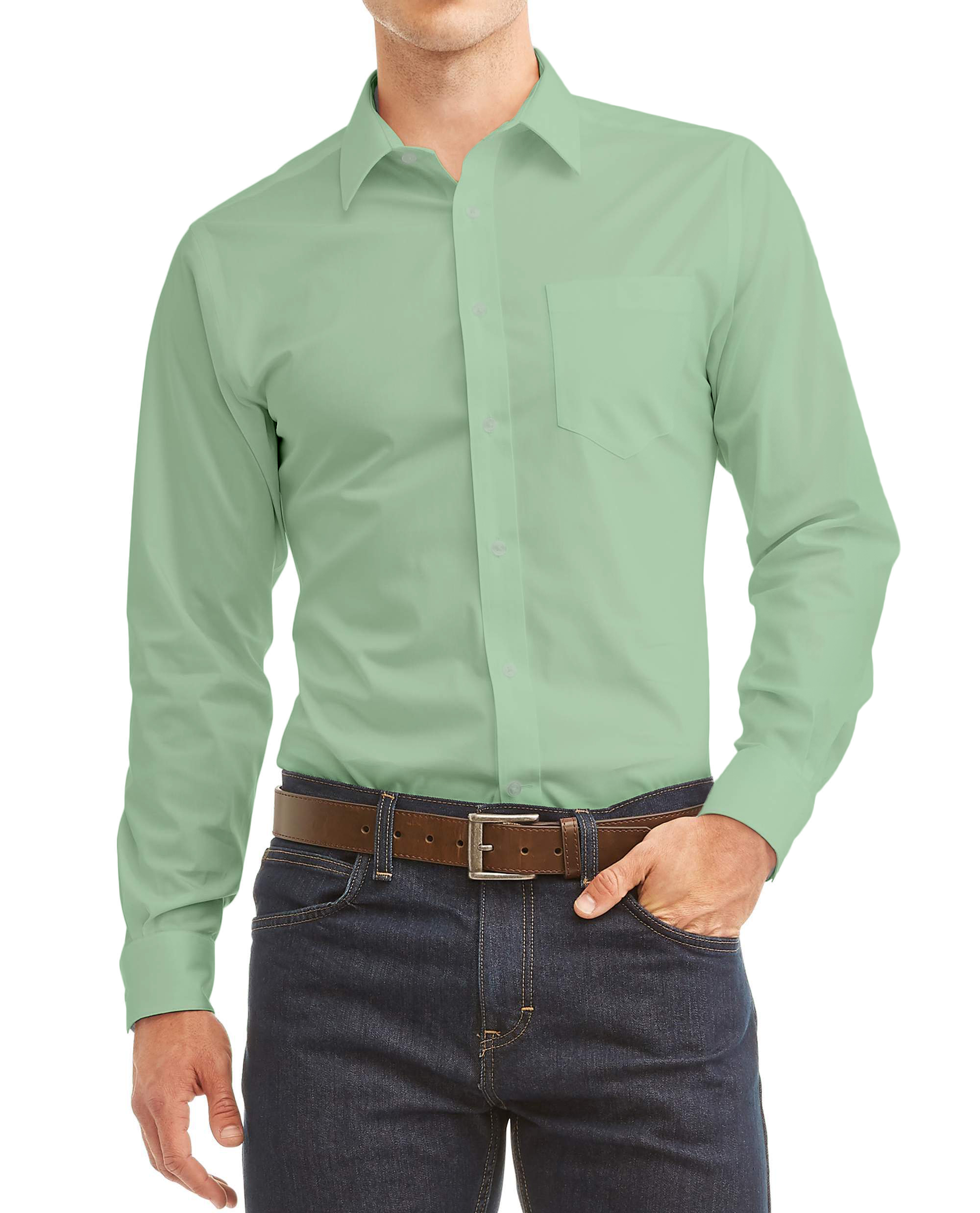 Men's Long Sleeve Regular Fit Button Up Pocket Solid Standard Cuff Dress Shirt - Picture 26 of 145