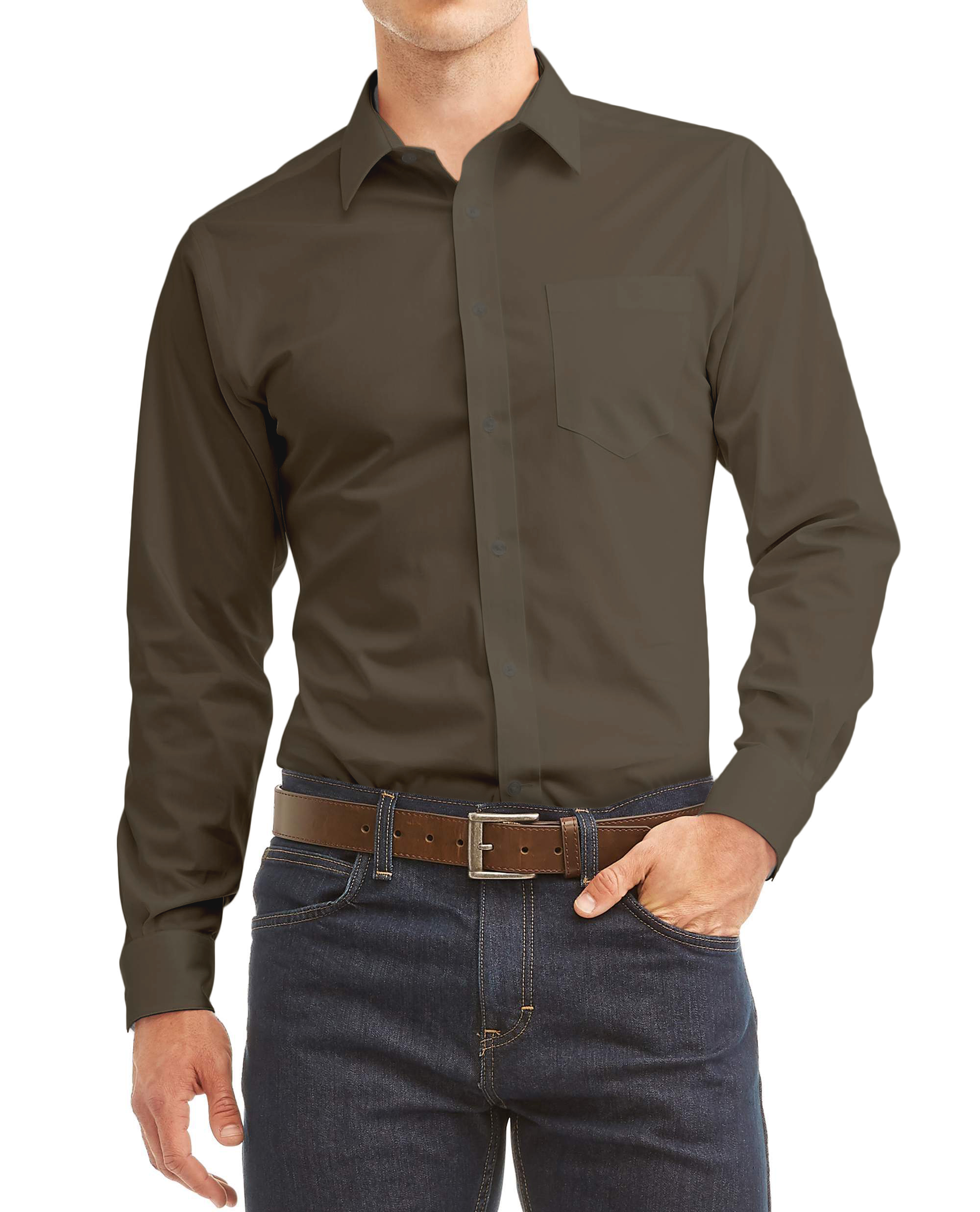 Men's Long Sleeve Regular Fit Button Up Pocket Solid Standard Cuff Dress Shirt - Picture 72 of 145