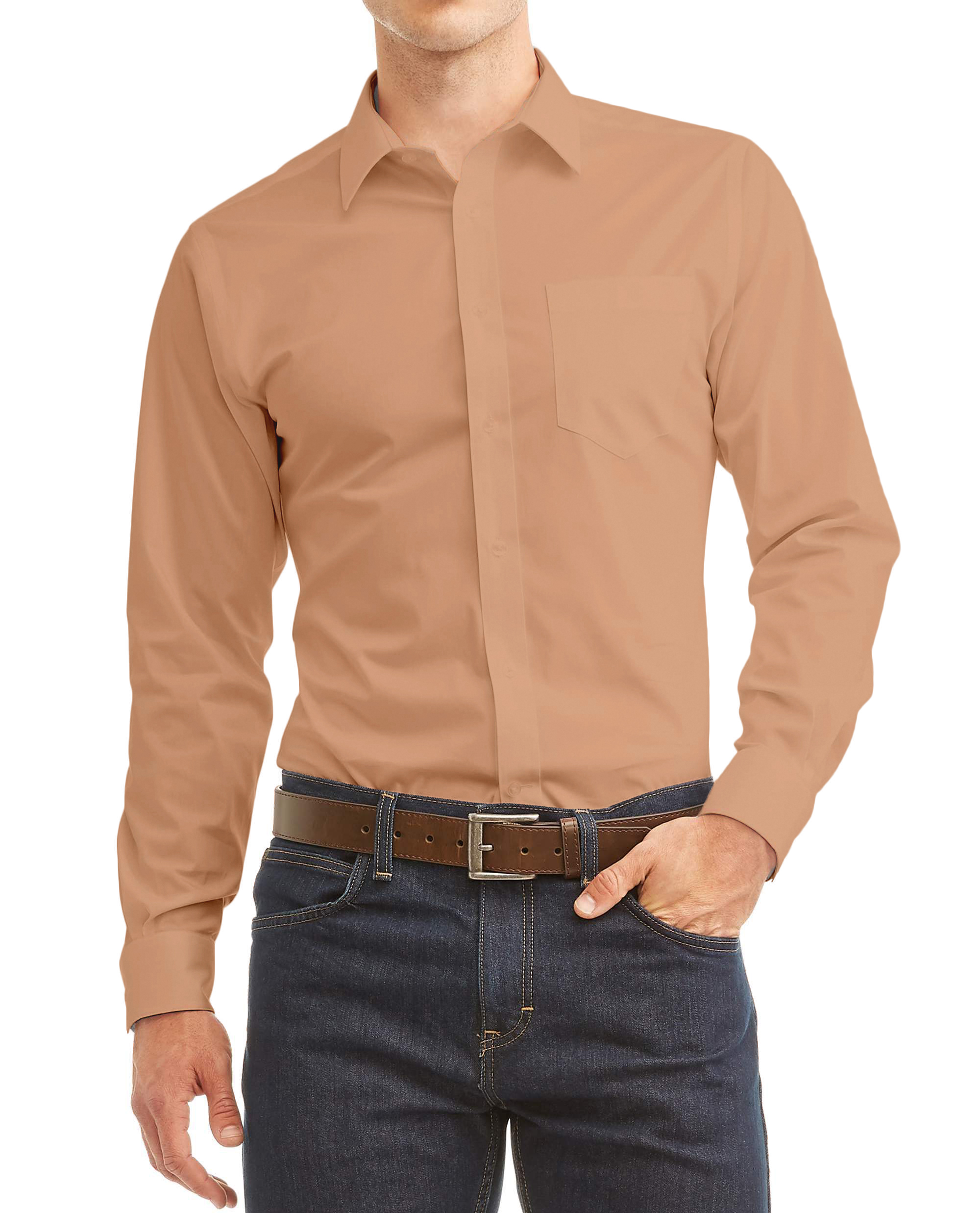 Men's Long Sleeve Regular Fit Button Up Pocket Solid Standard Cuff Dress Shirt - Picture 94 of 145