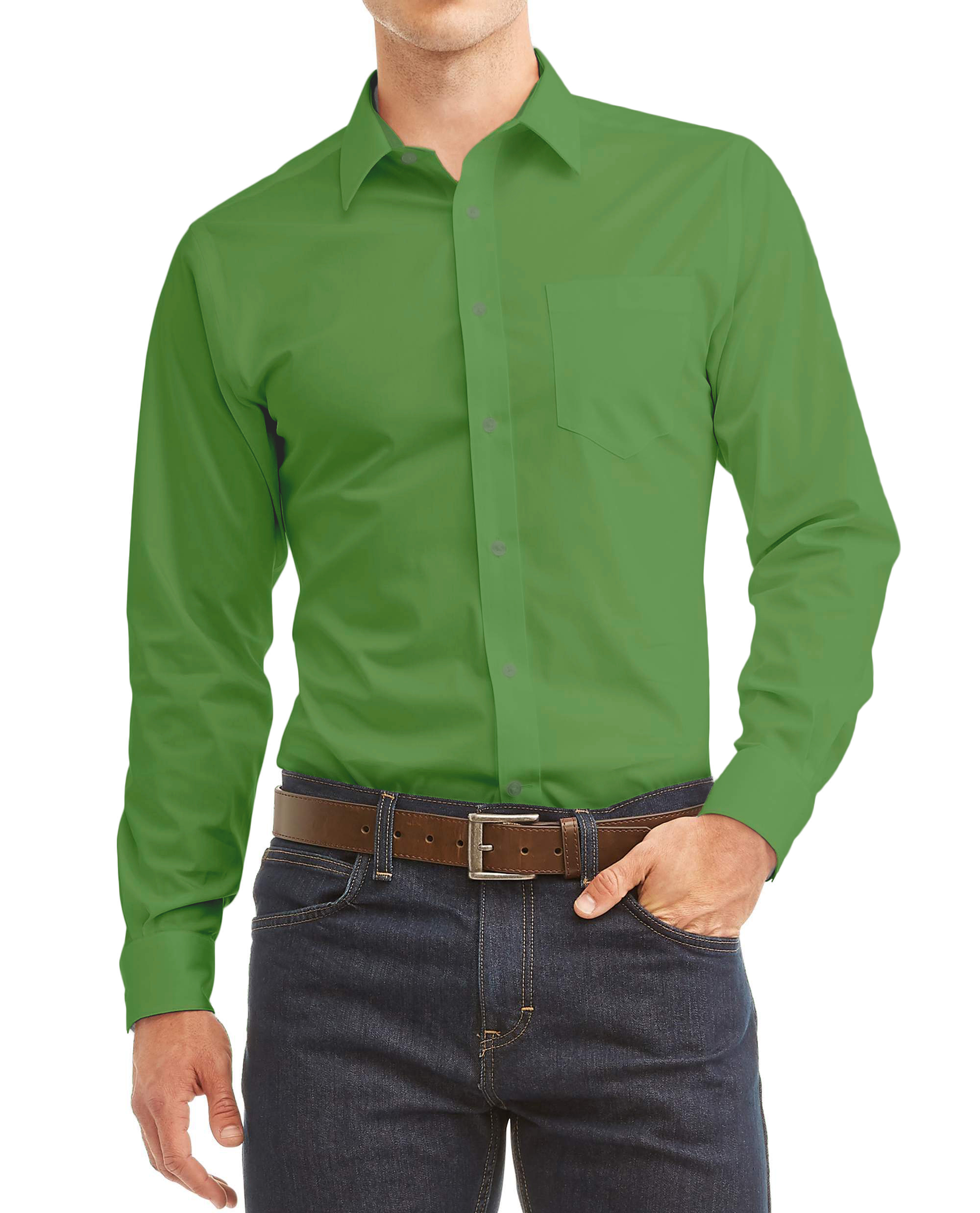 Men's Long Sleeve Regular Fit Button Up Pocket Solid Standard Cuff Dress Shirt - Picture 60 of 145