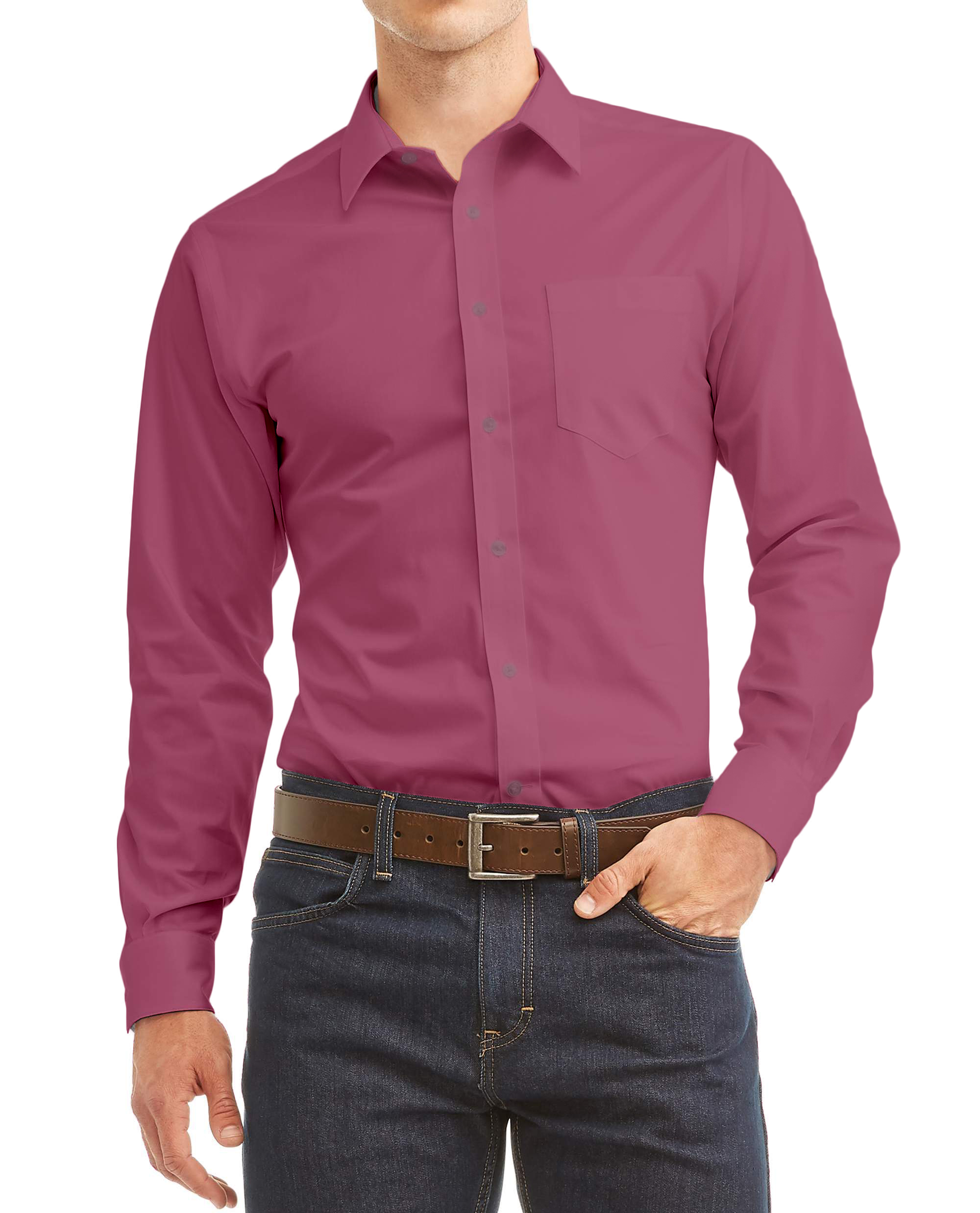 Men's Long Sleeve Regular Fit Button Up Pocket Solid Standard Cuff Dress Shirt - Picture 106 of 145