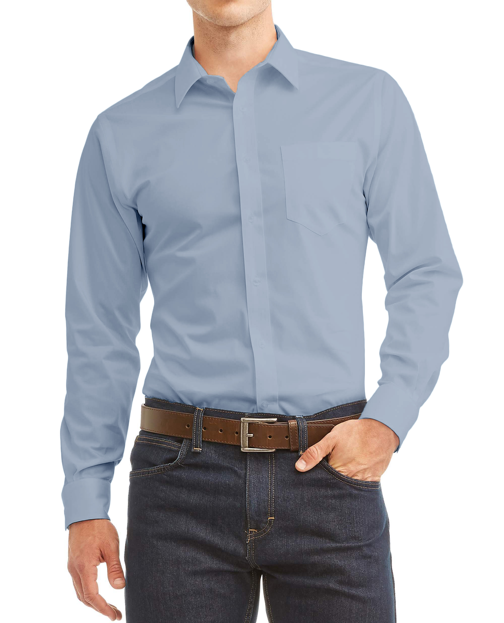 Men's Long Sleeve Regular Fit Button Up Pocket Solid Standard Cuff Dress Shirt - Picture 10 of 145