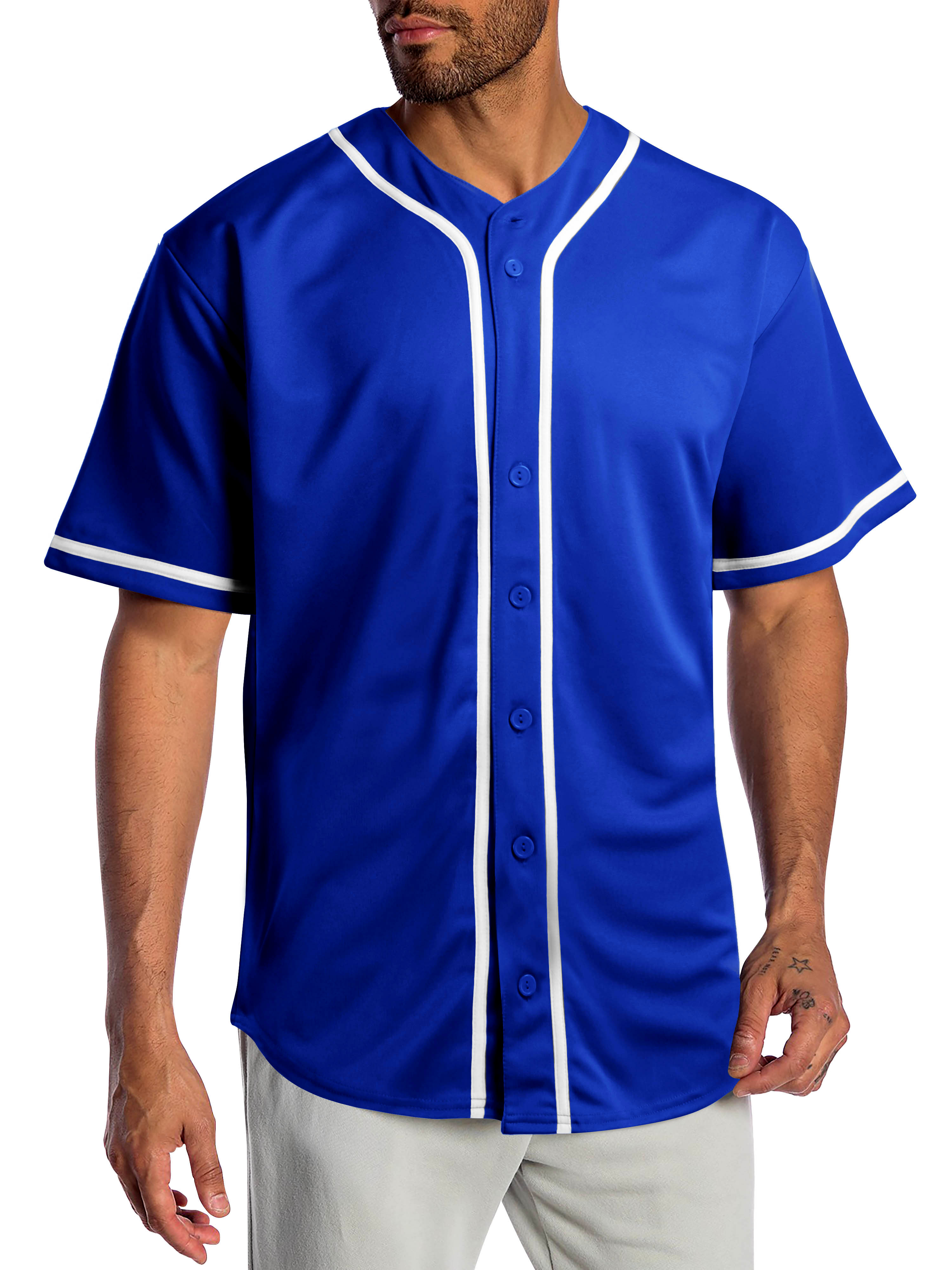 Men's Polyester Athletic Blank Button Up Stretch Uniform Plain Jersey