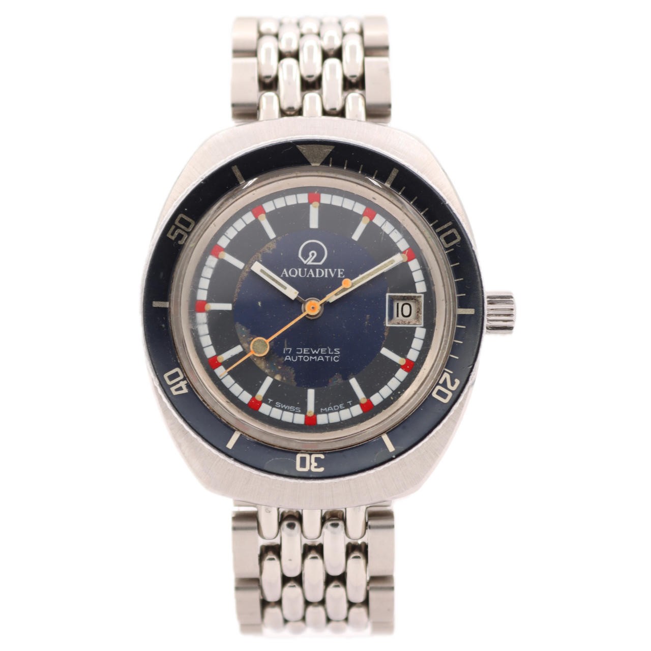 Vintage 38mm Aquadive 10470/1 Dato Exotic Dial Automatic Wristwatch Swiss Steel