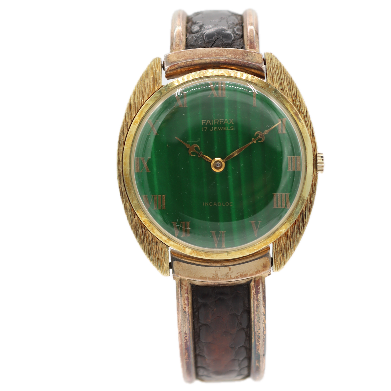 Vintage Fairfax Green Tiger Eye w Fleur De Lis Hands Men\'s Wristwatch Bark Case Fairfax Watches | eBay main image 2
