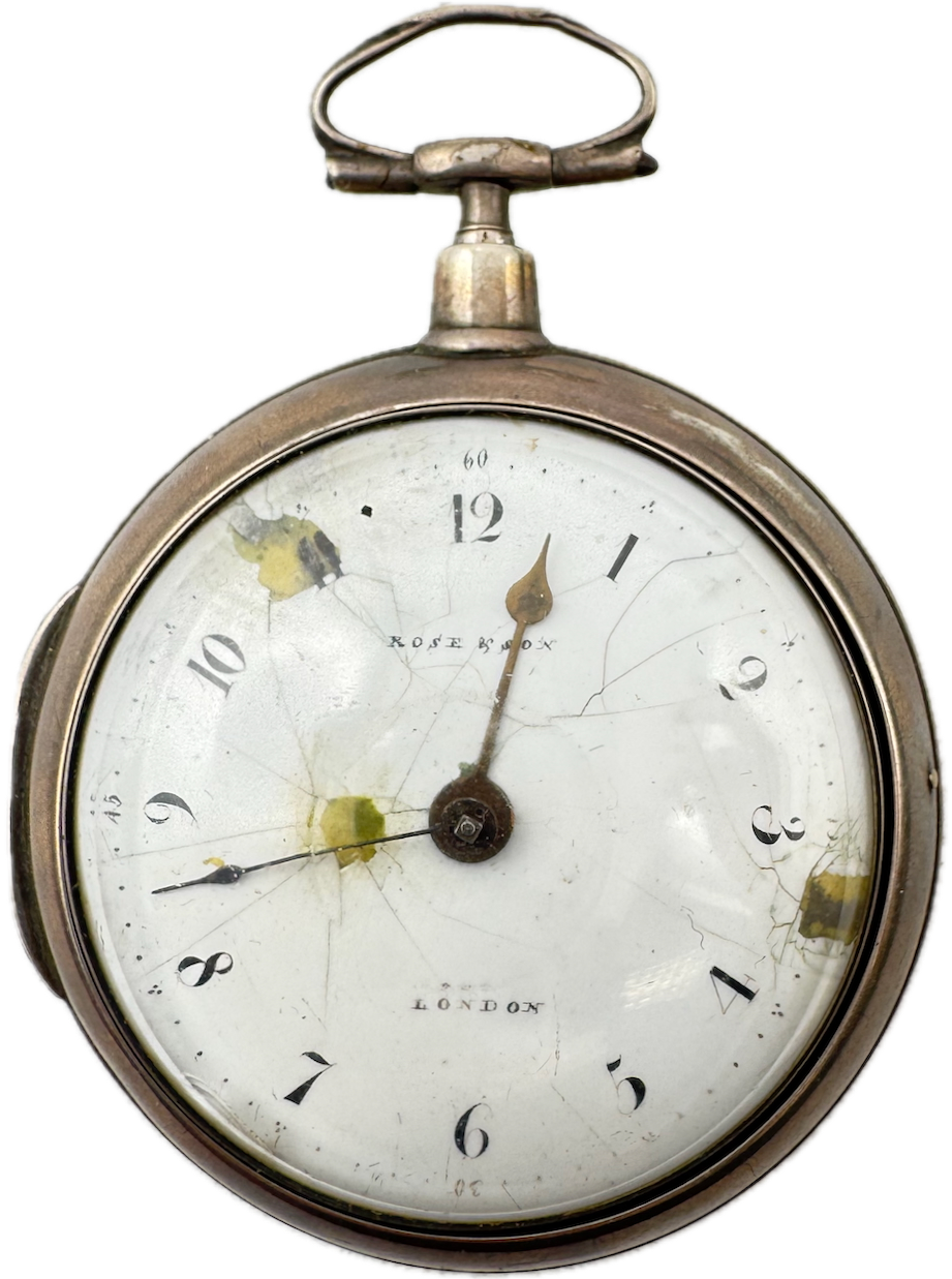 Antique Rose & Son Pair Case Key Wind Fusee Pocket Watch Sterling