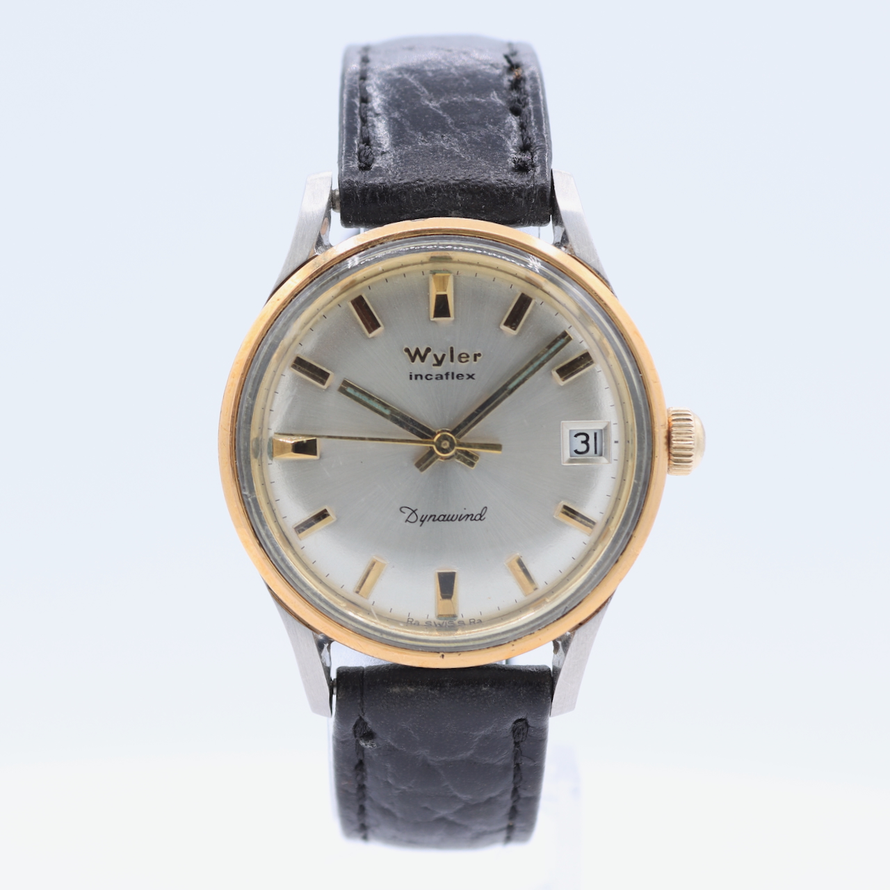 Vintage 32mm Wyler Dynawind Men\'s Automatic Wristwatch Swiss Two Tone Running wyler incaflex dynawind sunburst dial men main image 3