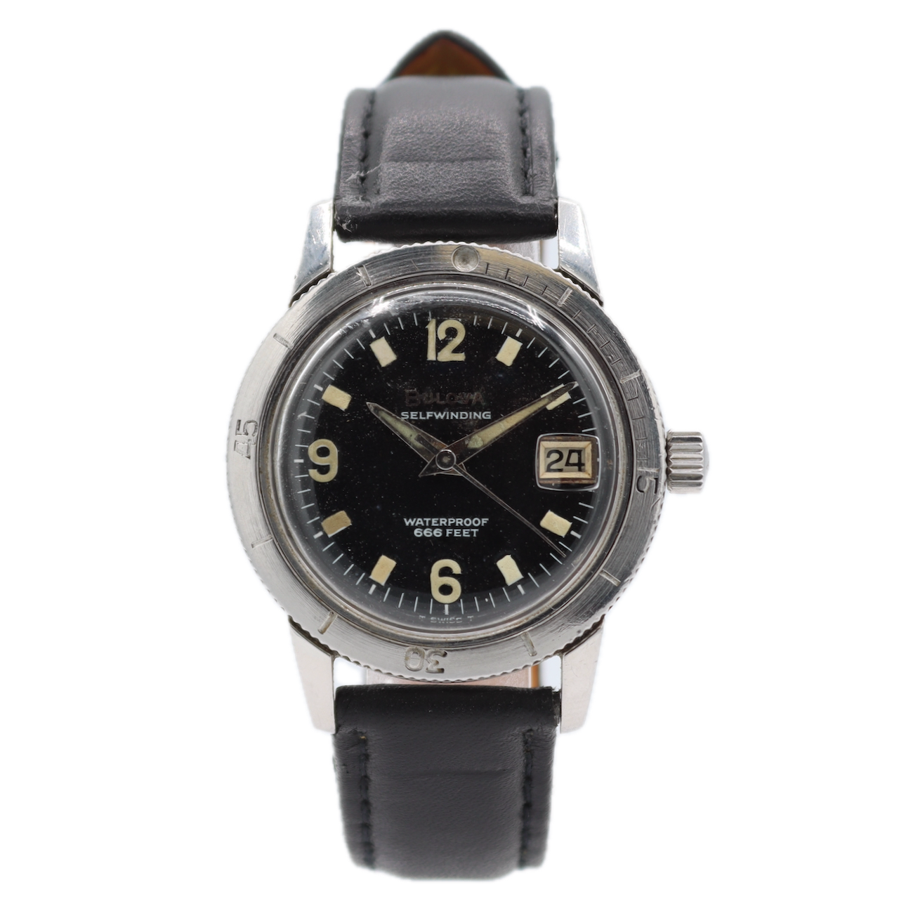 Vintage 35mm Bulova 386-4 Devil Diver Men\'s Automatic Wristwatch 11 ALACD Steel 1968 Bulova Snorkel Skindiver (Ref. 386-4) “Devil Diver” main image 3