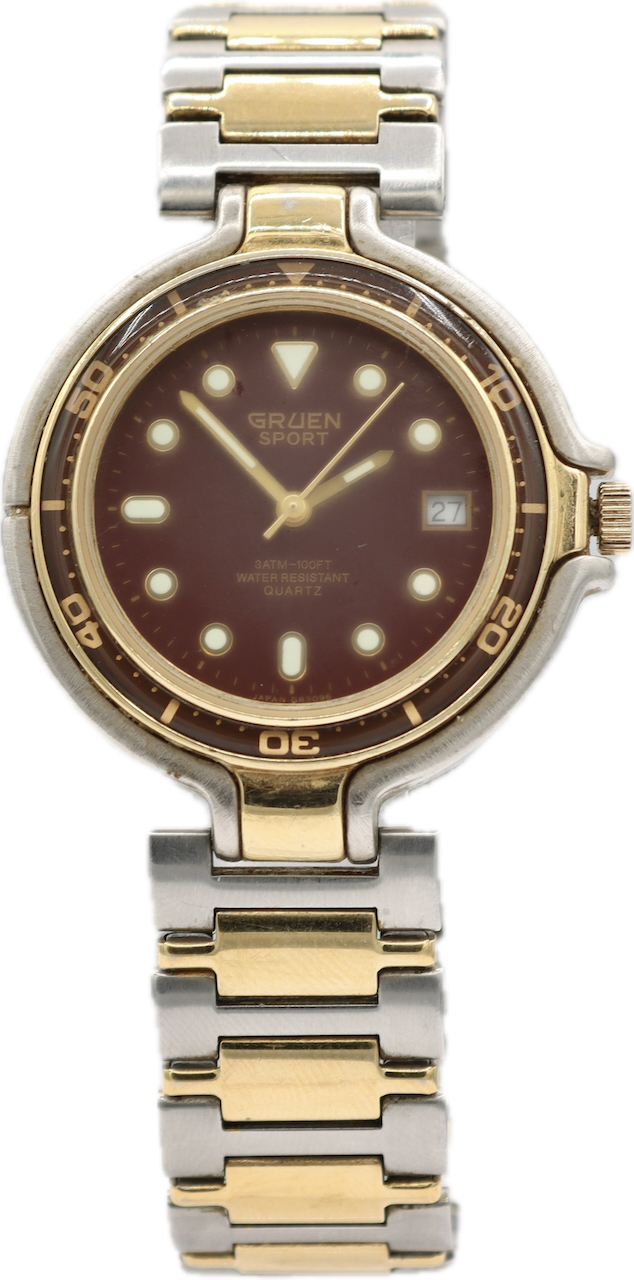 Vintage 36mm Gruen 321-2115 Sport Chocolate Men\'s Quartz Wristwatch Two Tone gruen main image 4